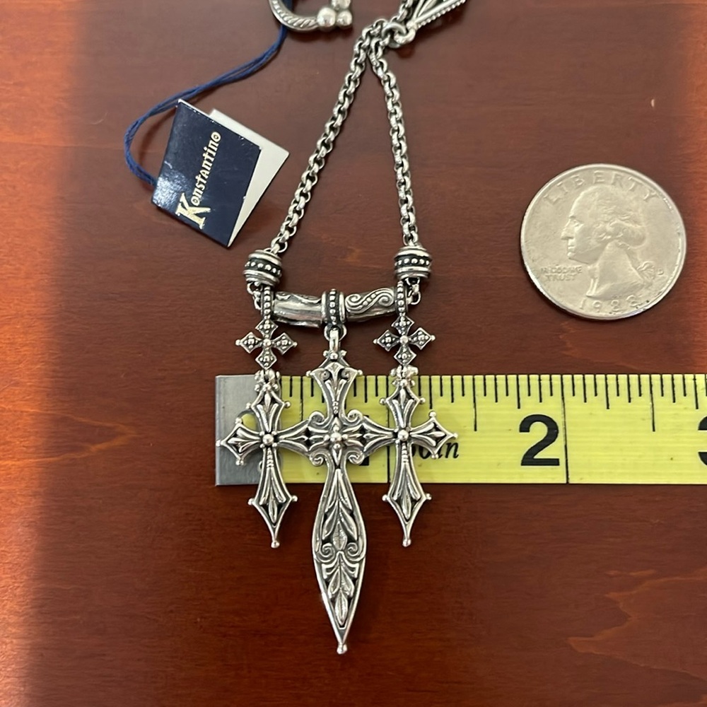 *Price Firm* Konstantino Sterling Silver Triple Cross / Sword Necklace 20” Chain - Picture 11 of 12